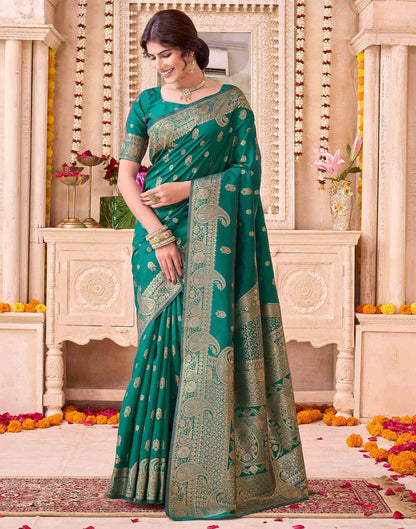 Teal Green Silk Woven Saree