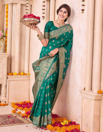 Teal Green Silk Woven Saree