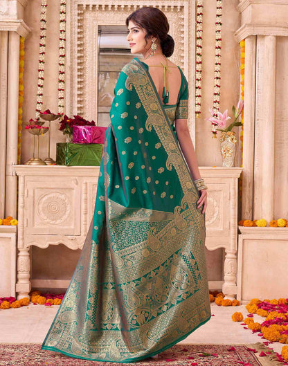 Teal Green Silk Woven Saree