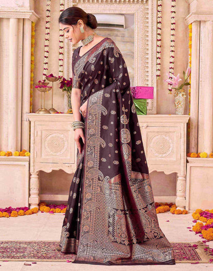Coffee Brown Silk Woven Saree