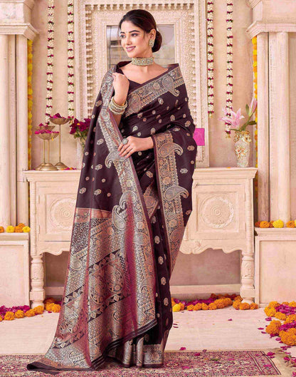 Coffee Brown Silk Woven Saree