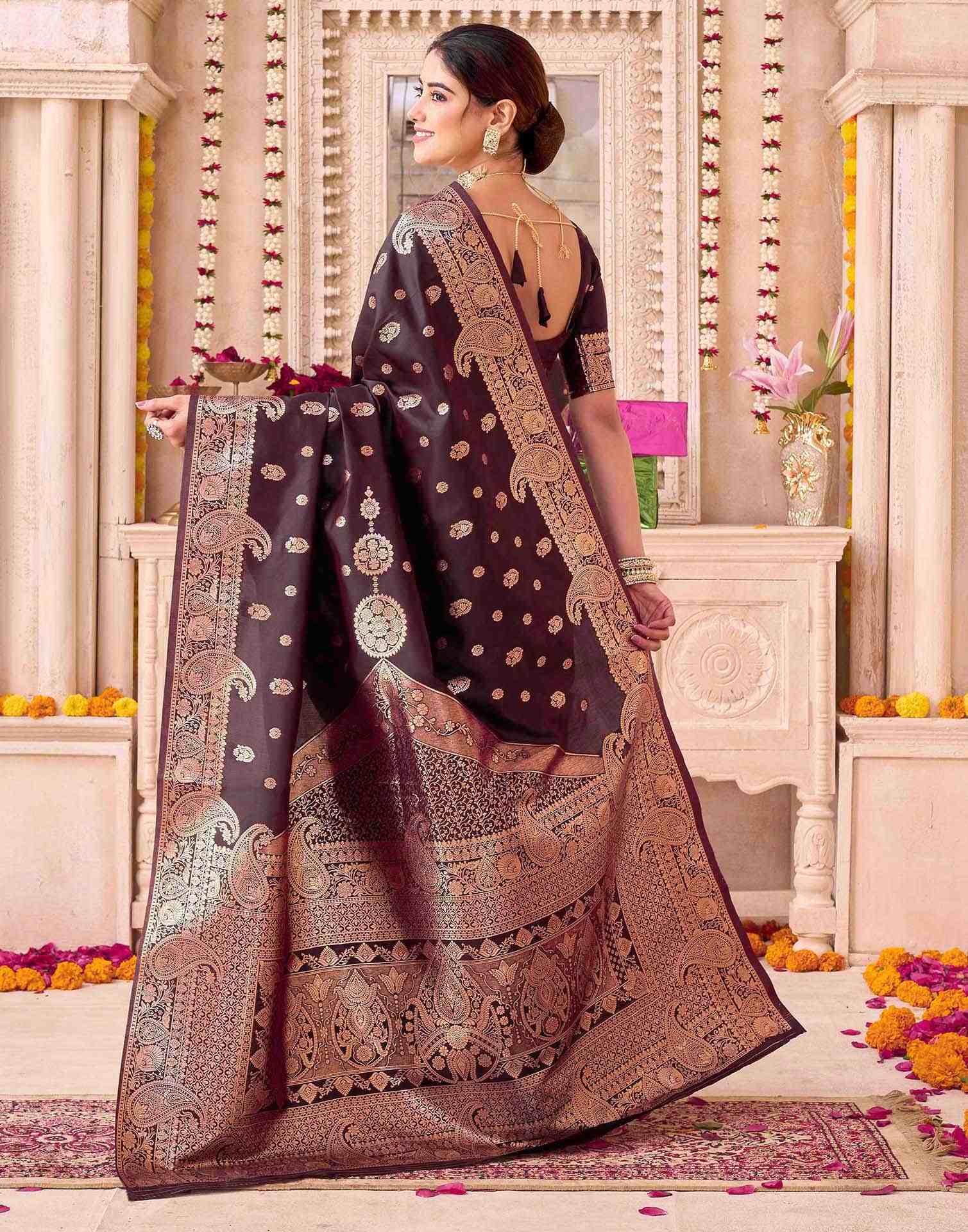 Coffee Brown Silk Woven Saree