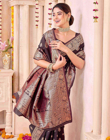 Coffee Brown Silk Woven Saree