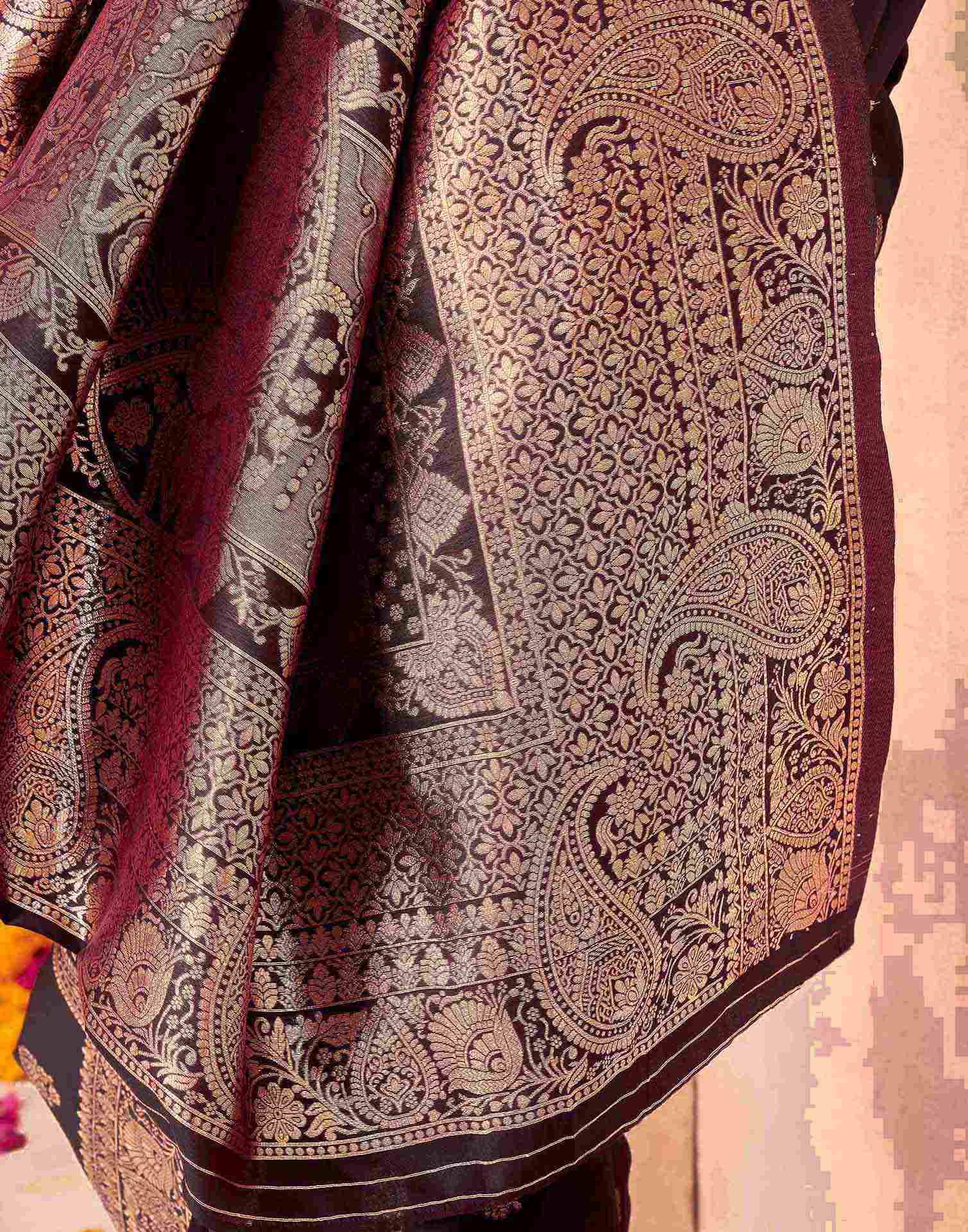 Coffee Brown Silk Woven Saree