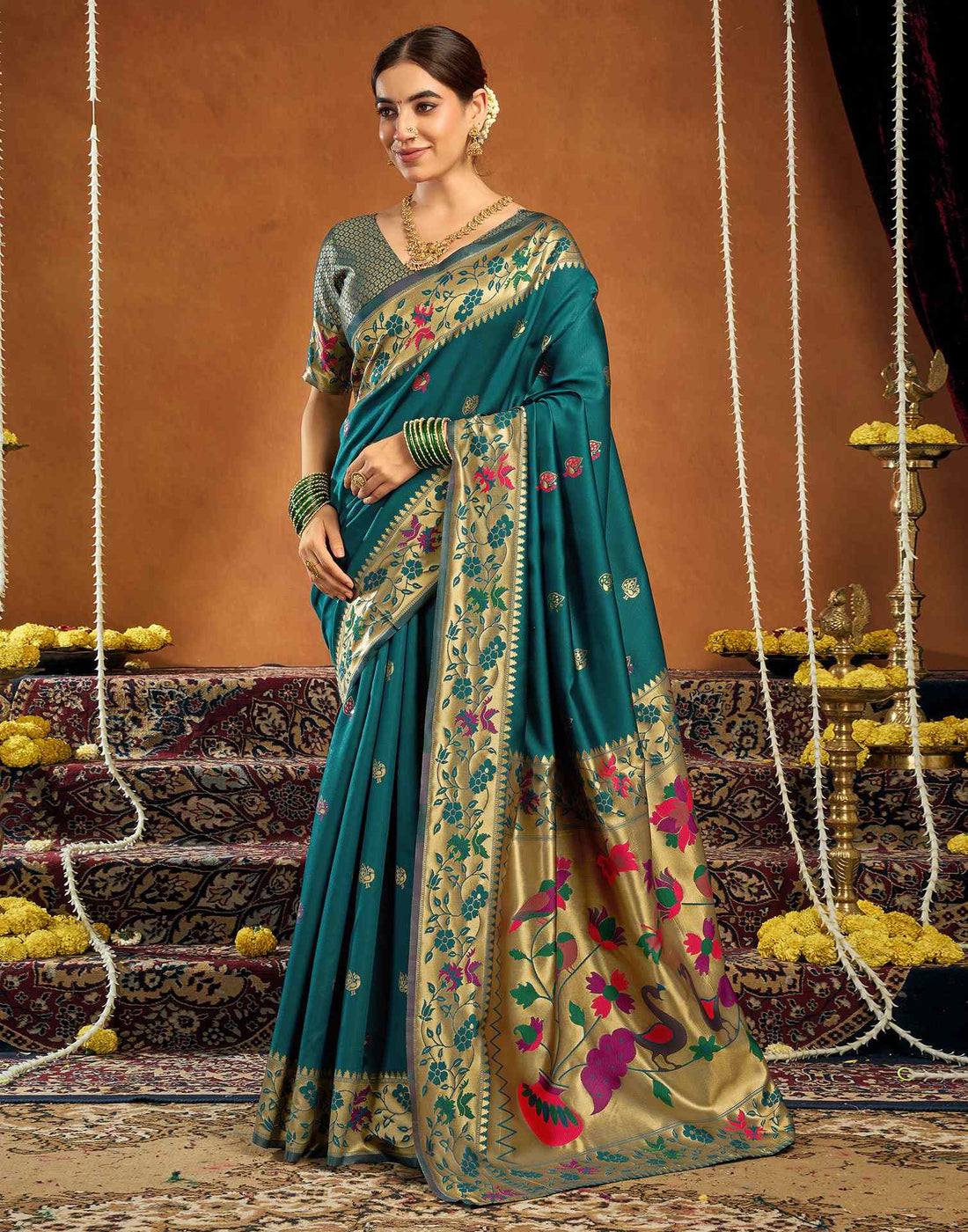 Rama Blue Silk Woven Paithani Saree