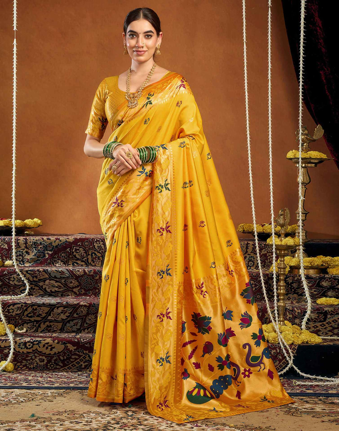 Yellow Silk Woven Paithani Saree