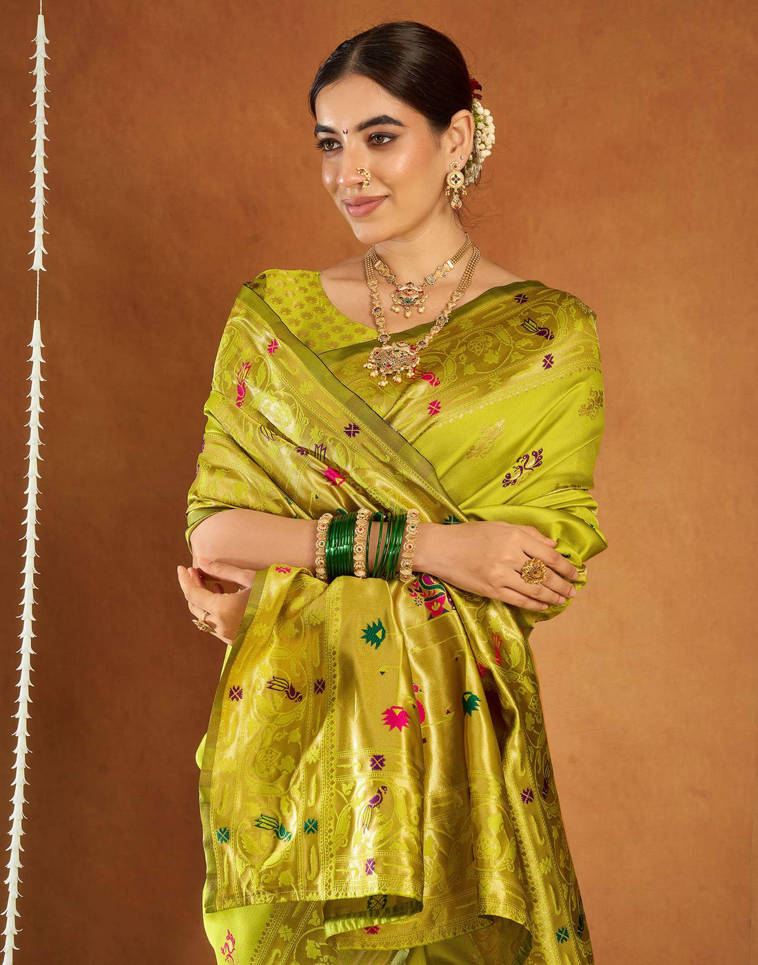 Lime Green Silk Woven Paithani Saree
