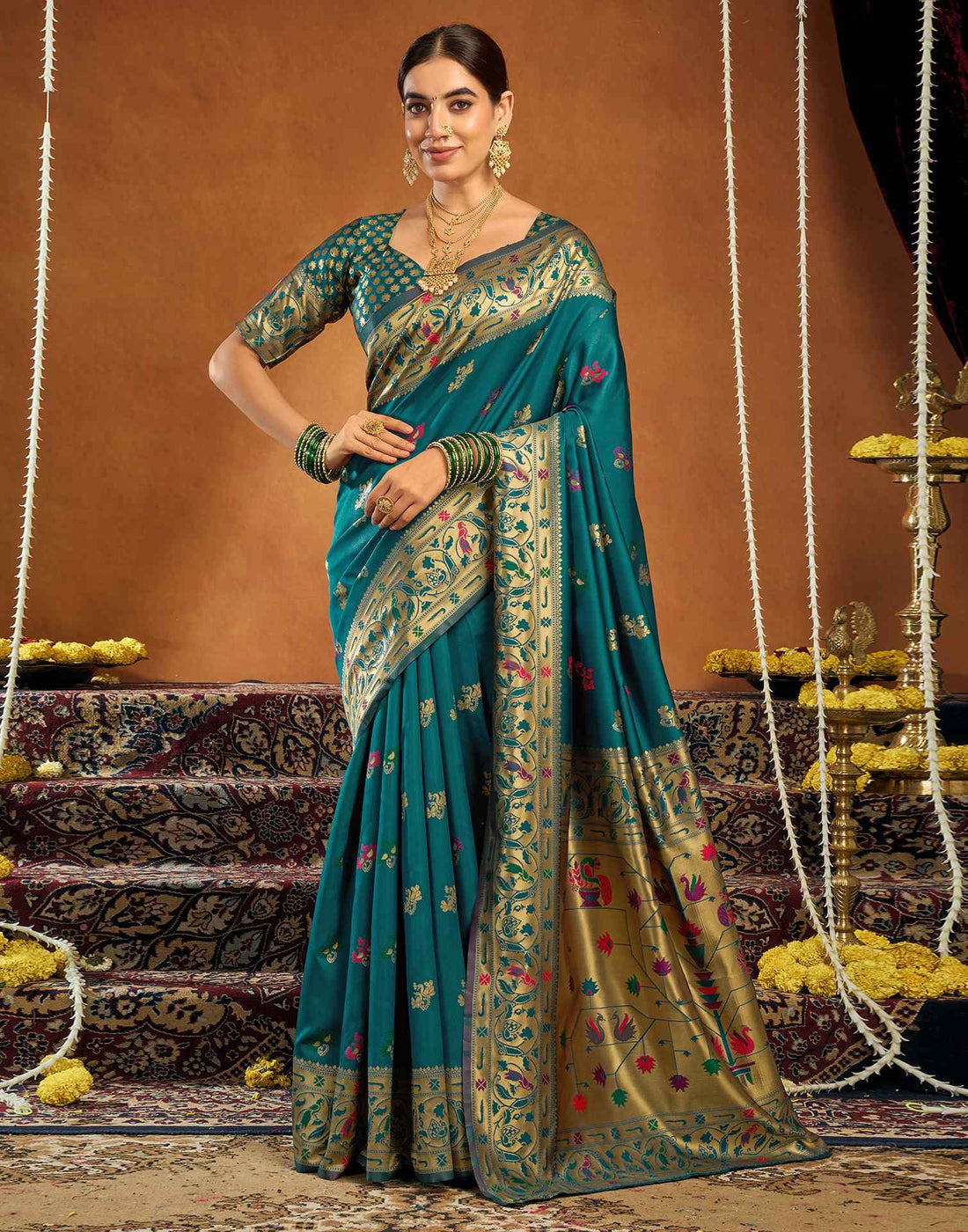Rama Blue Silk Woven Paithani Saree