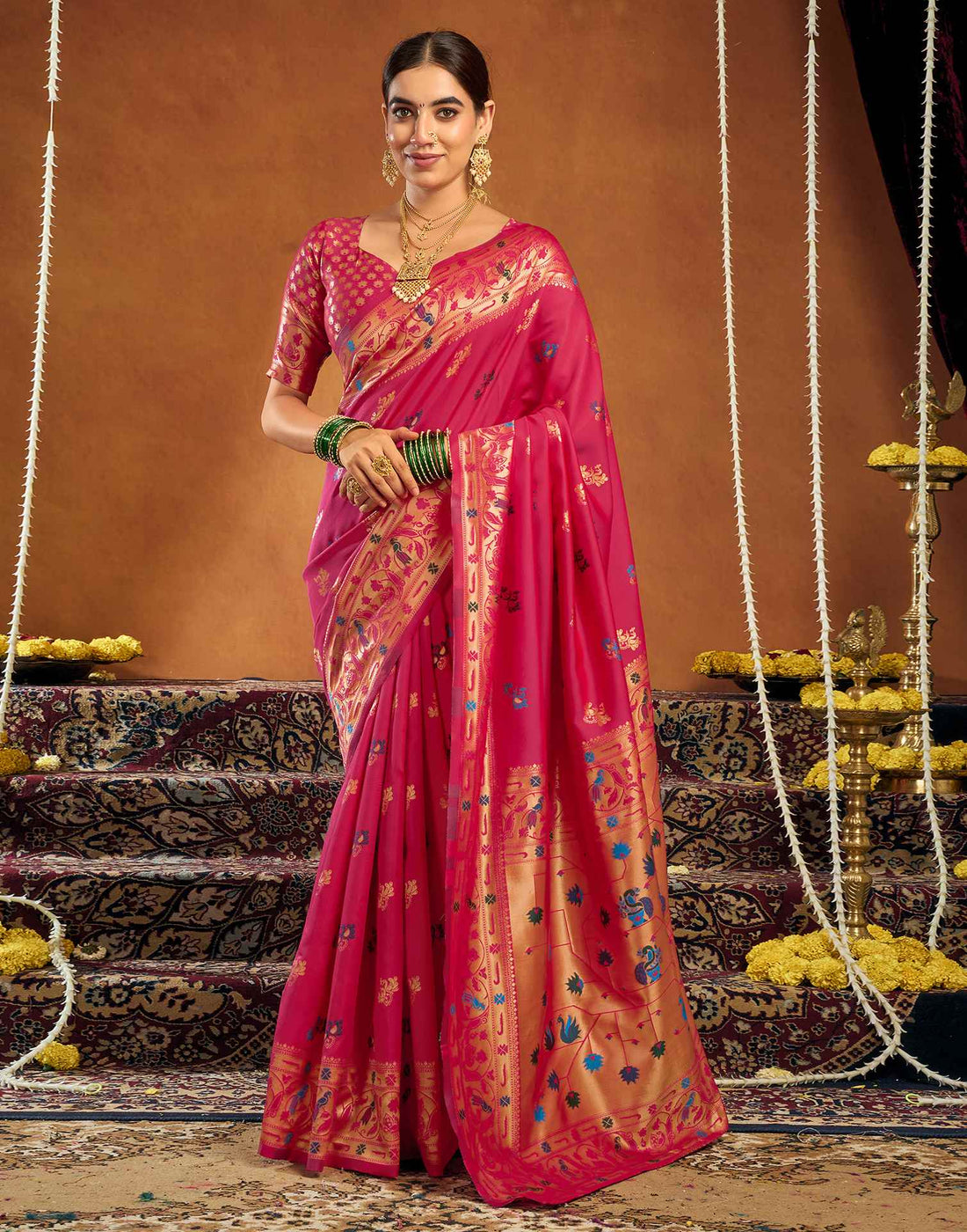 Dark Pink Silk Woven Paithani Saree