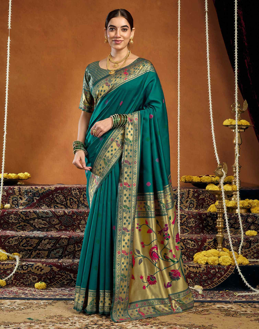Rama Blue Silk Woven Paithani Saree