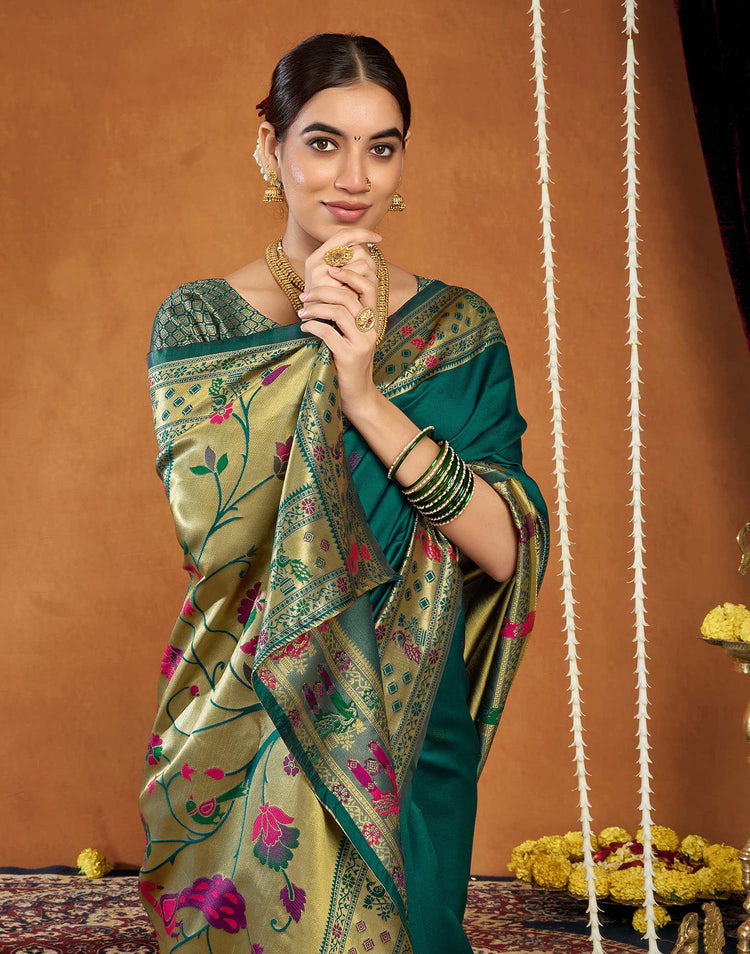 Rama Blue Silk Woven Paithani Saree