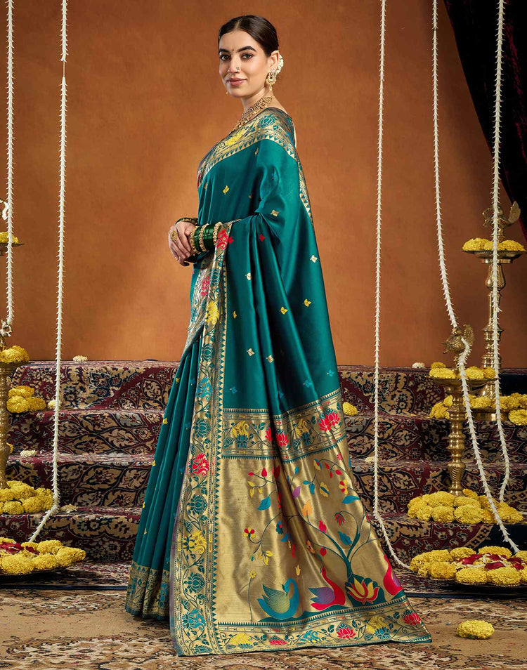 Rama Blue Silk Woven Paithani Saree