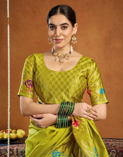 Lime Green Silk Woven Paithani Saree