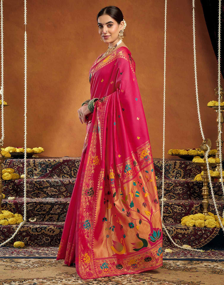 Dark Pink Silk Woven Paithani Saree