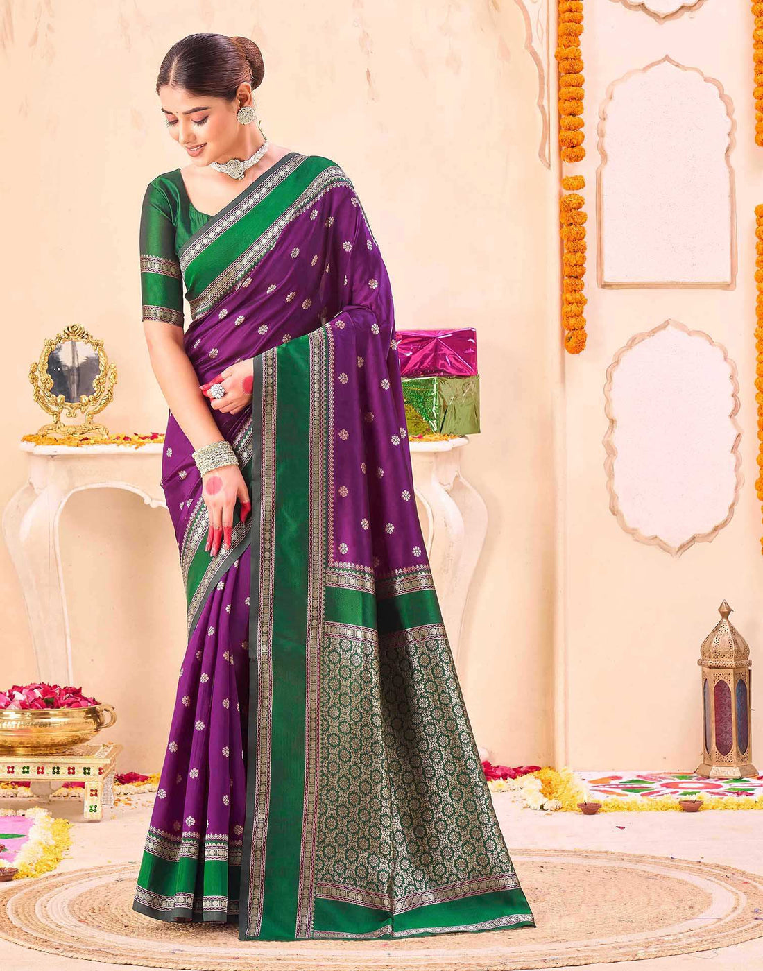 Dark Purple Silk Woven Banarasi Saree