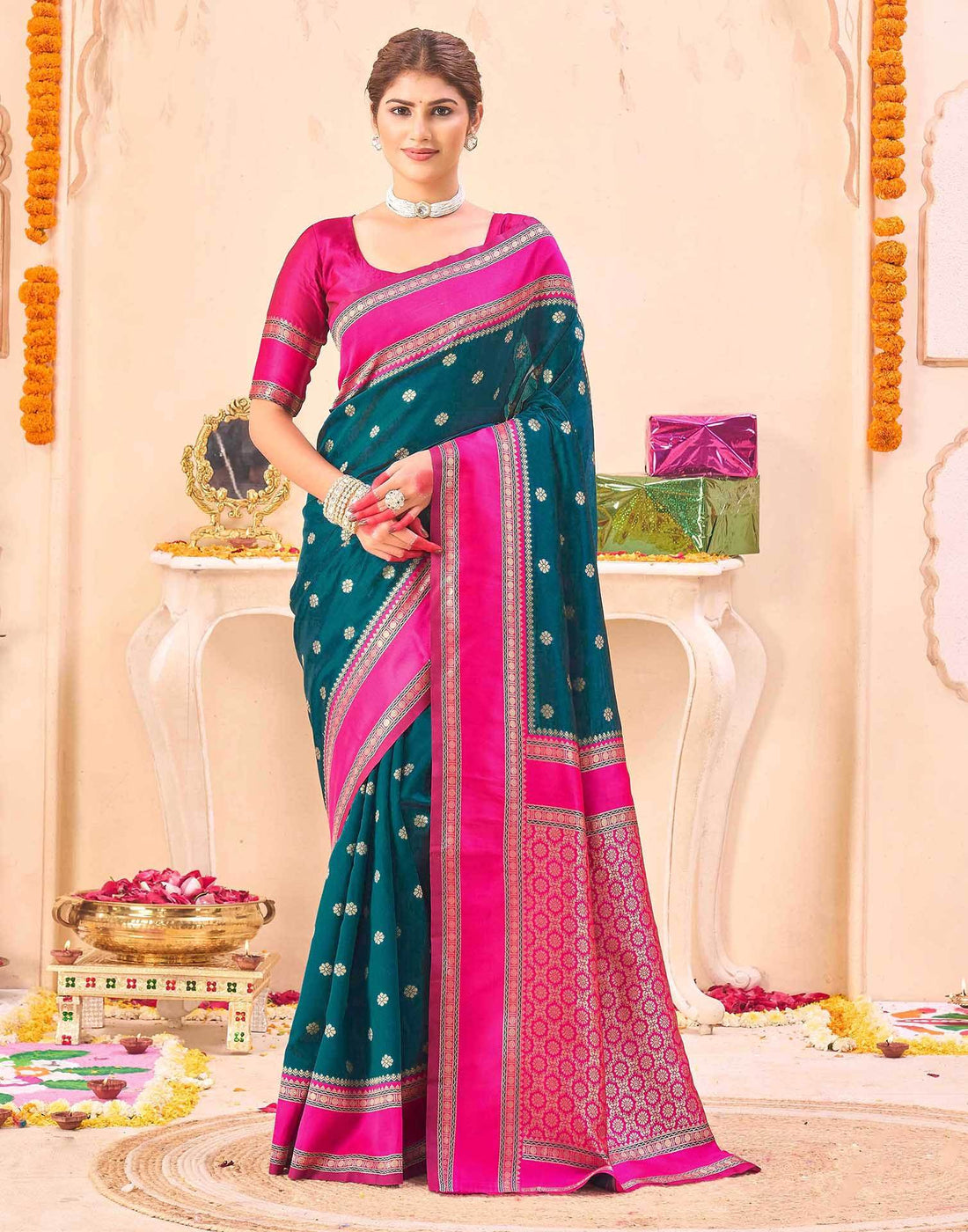 Rama Blue Silk Woven Banarasi Saree