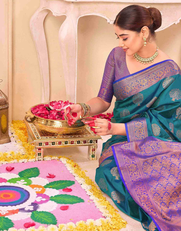 Blue Silk Woven Banarasi Saree