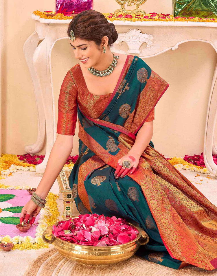Blue Silk Woven Banarasi Saree