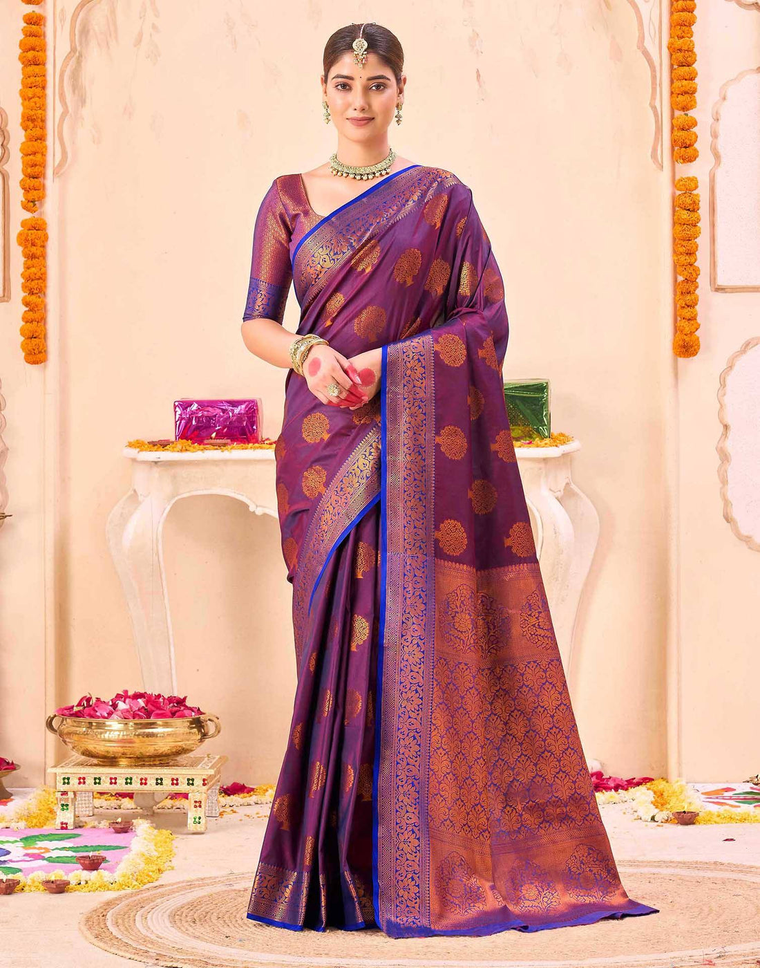 Purple Silk Woven Banarasi Saree
