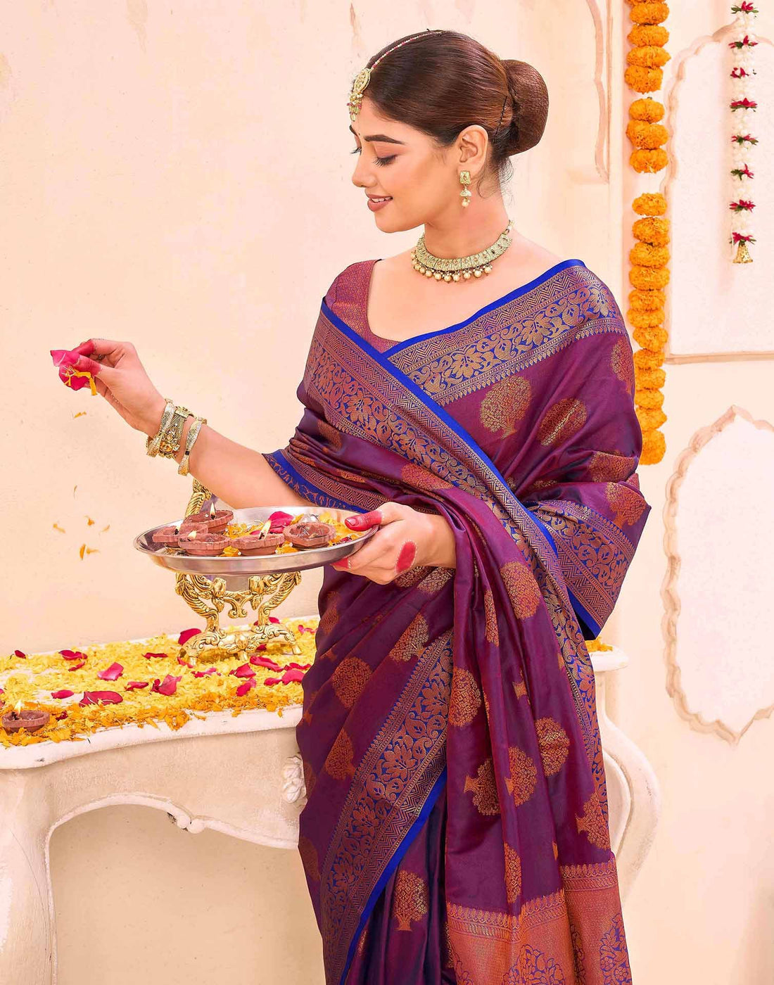 Purple Silk Woven Banarasi Saree