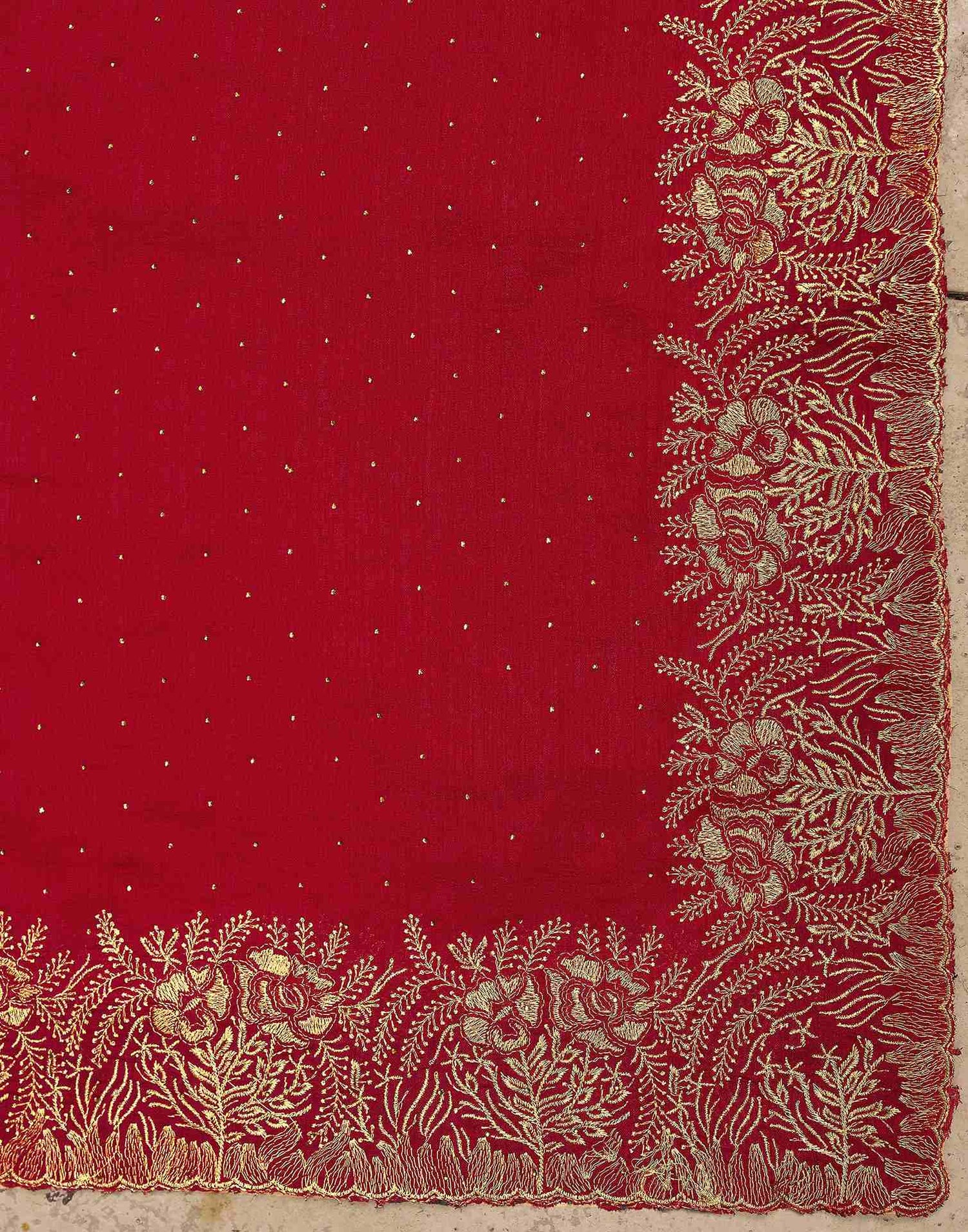Red Silk Embroidery Embellished Saree