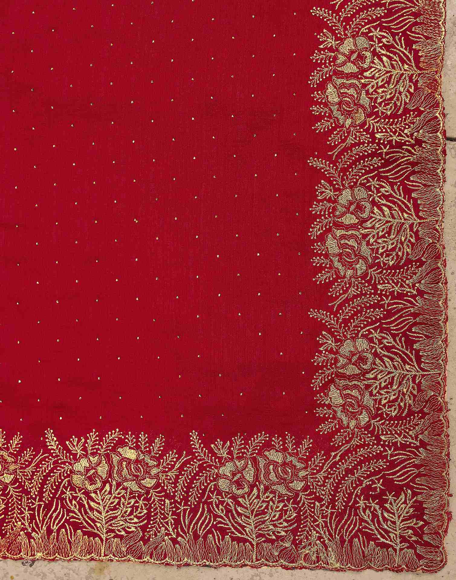 Red Silk Embroidery Embellished Saree