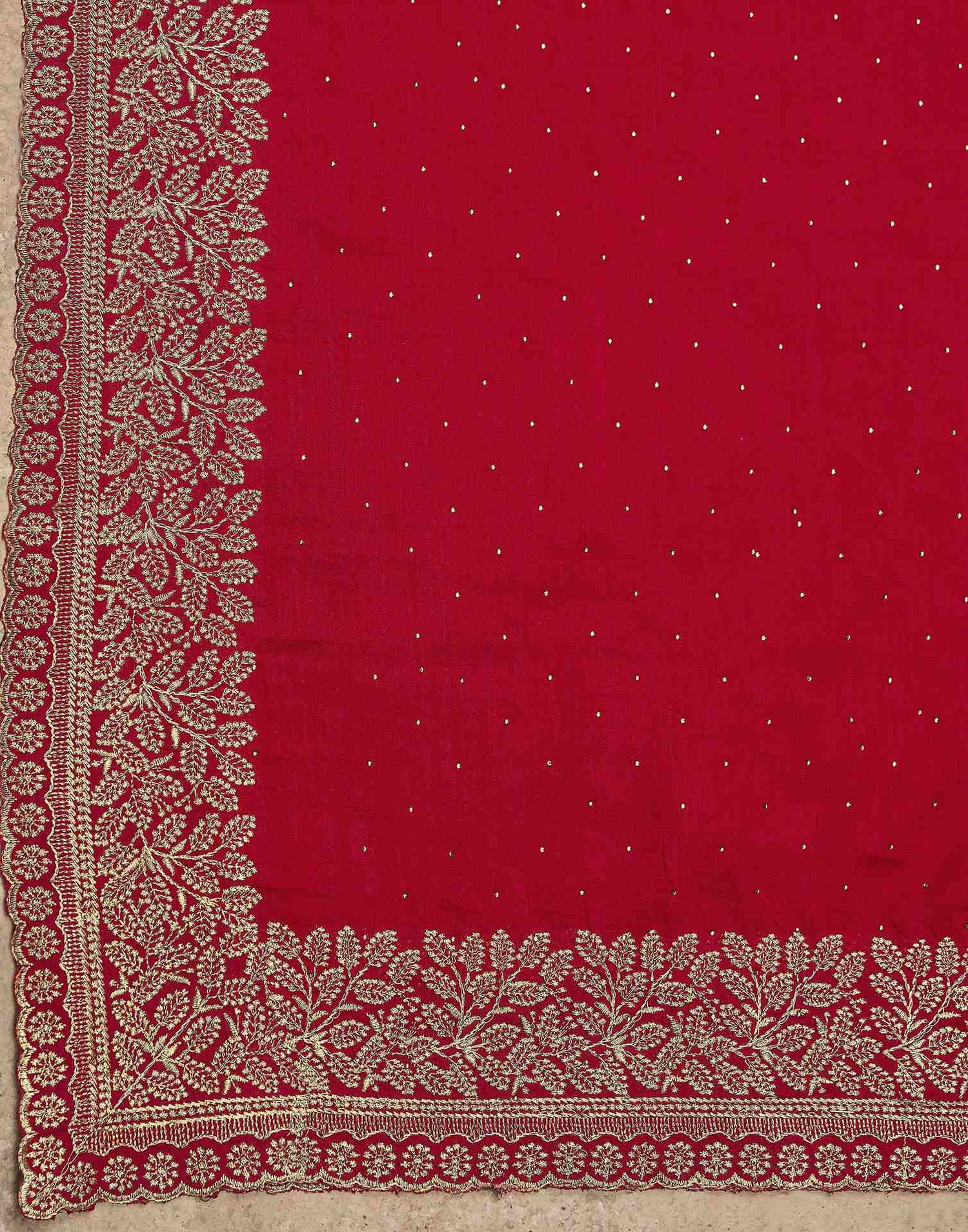 Red Silk Embroidery Embellished Saree