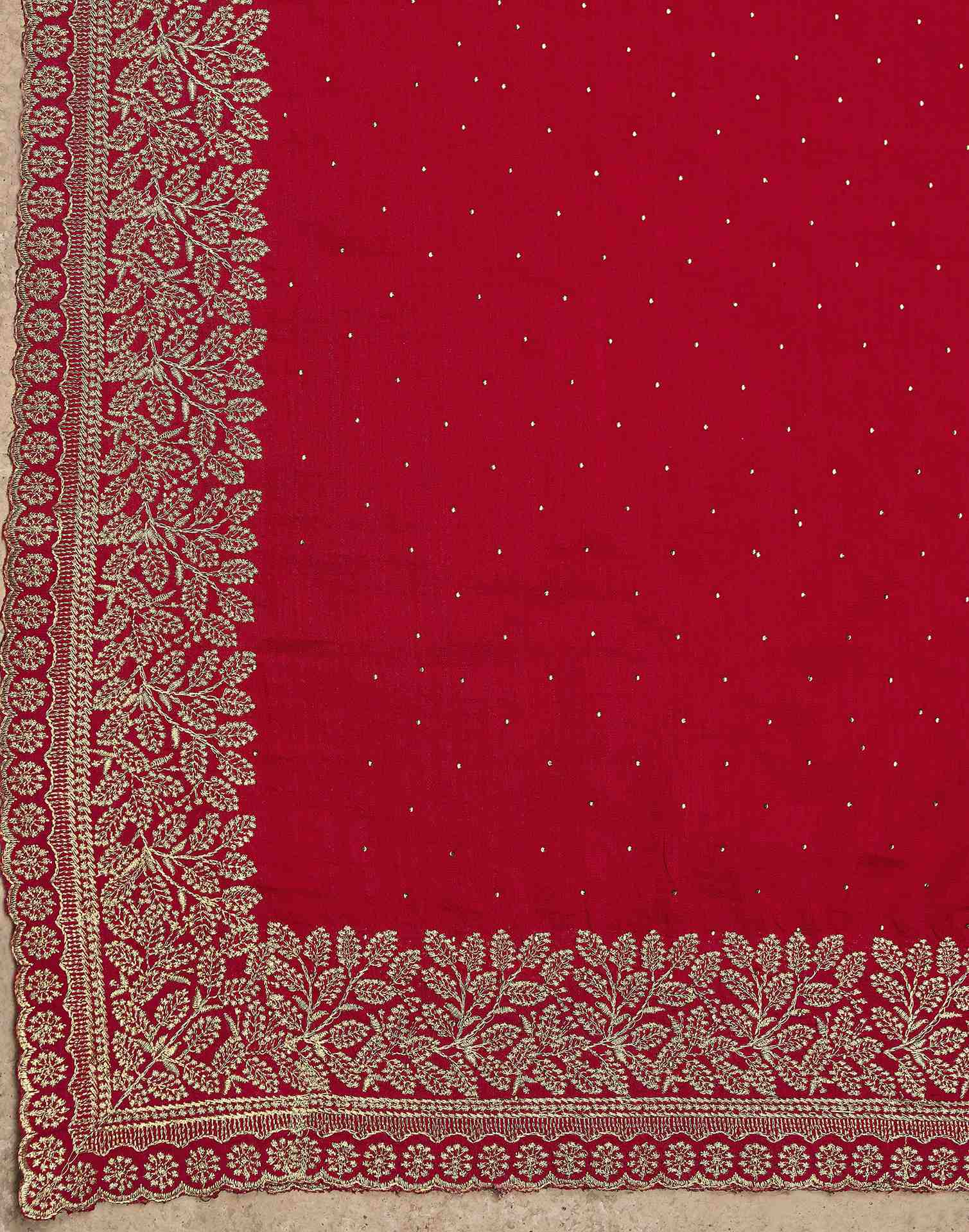 Red Silk Embroidery Embellished Saree