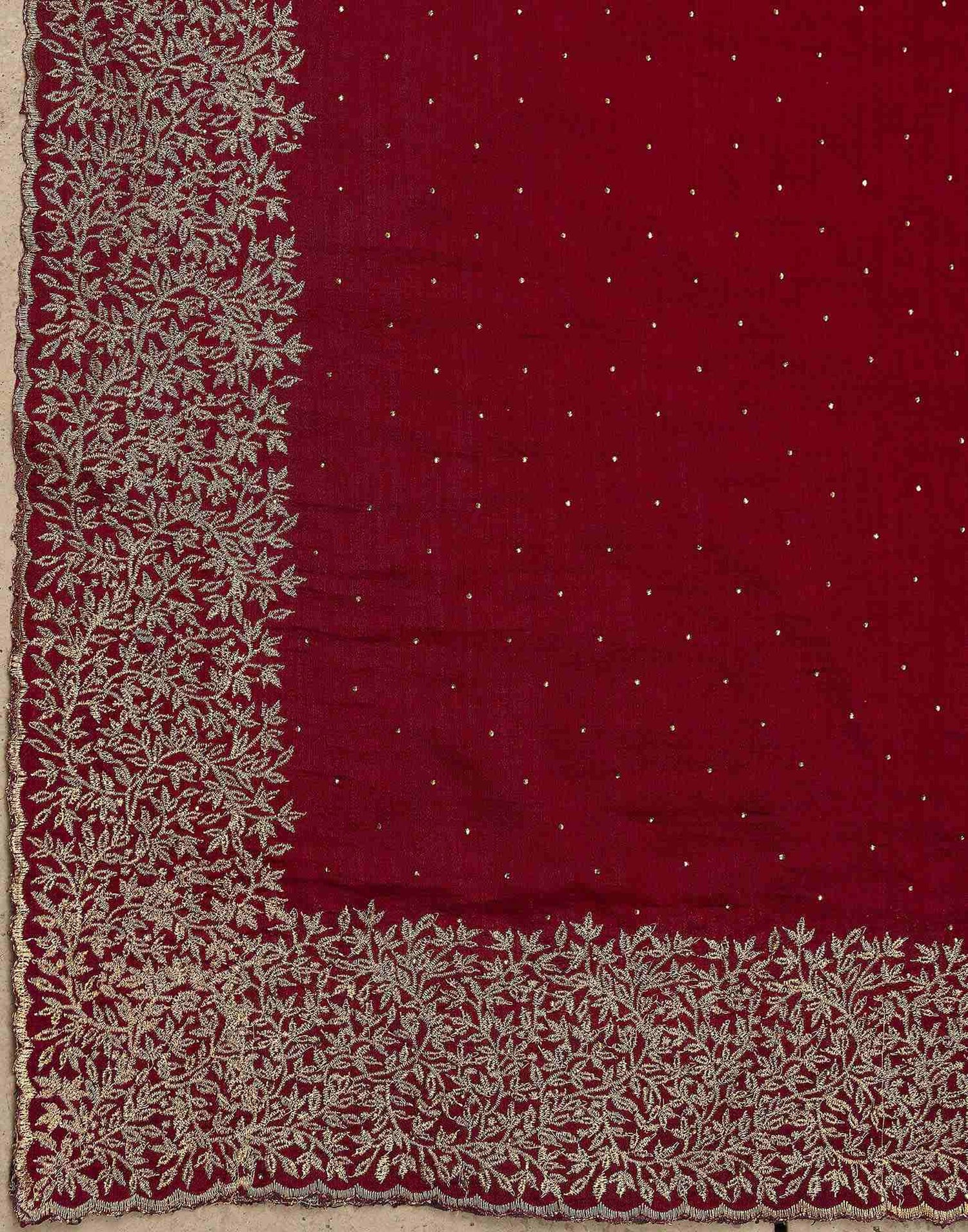 Dark Red Silk Embroidery Embellished Saree