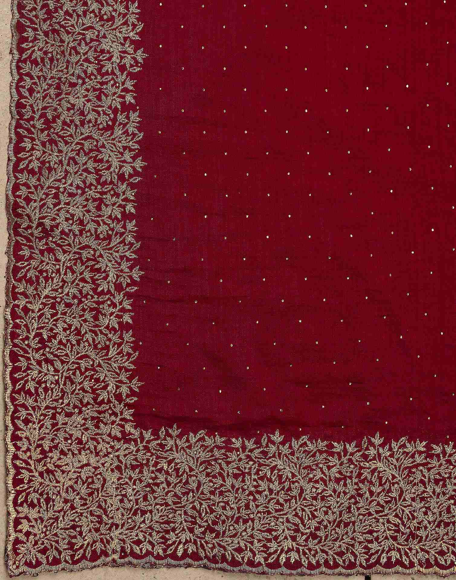 Dark Red Silk Embroidery Embellished Saree