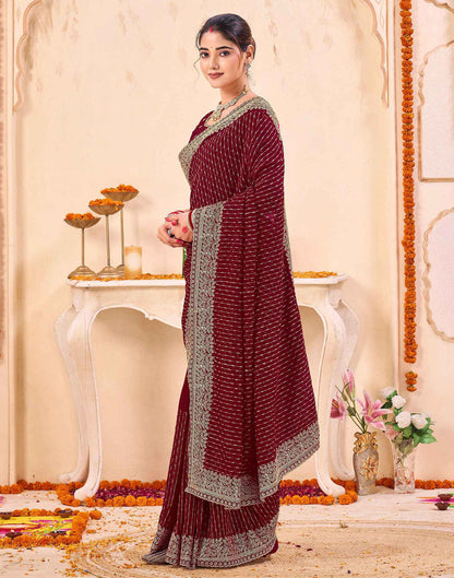 Dark Red Silk Embroidery Embellished Saree