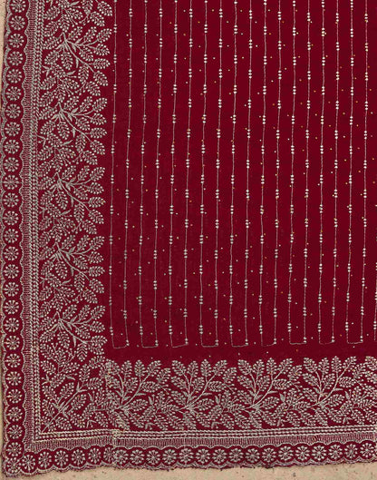 Dark Red Silk Embroidery Embellished Saree