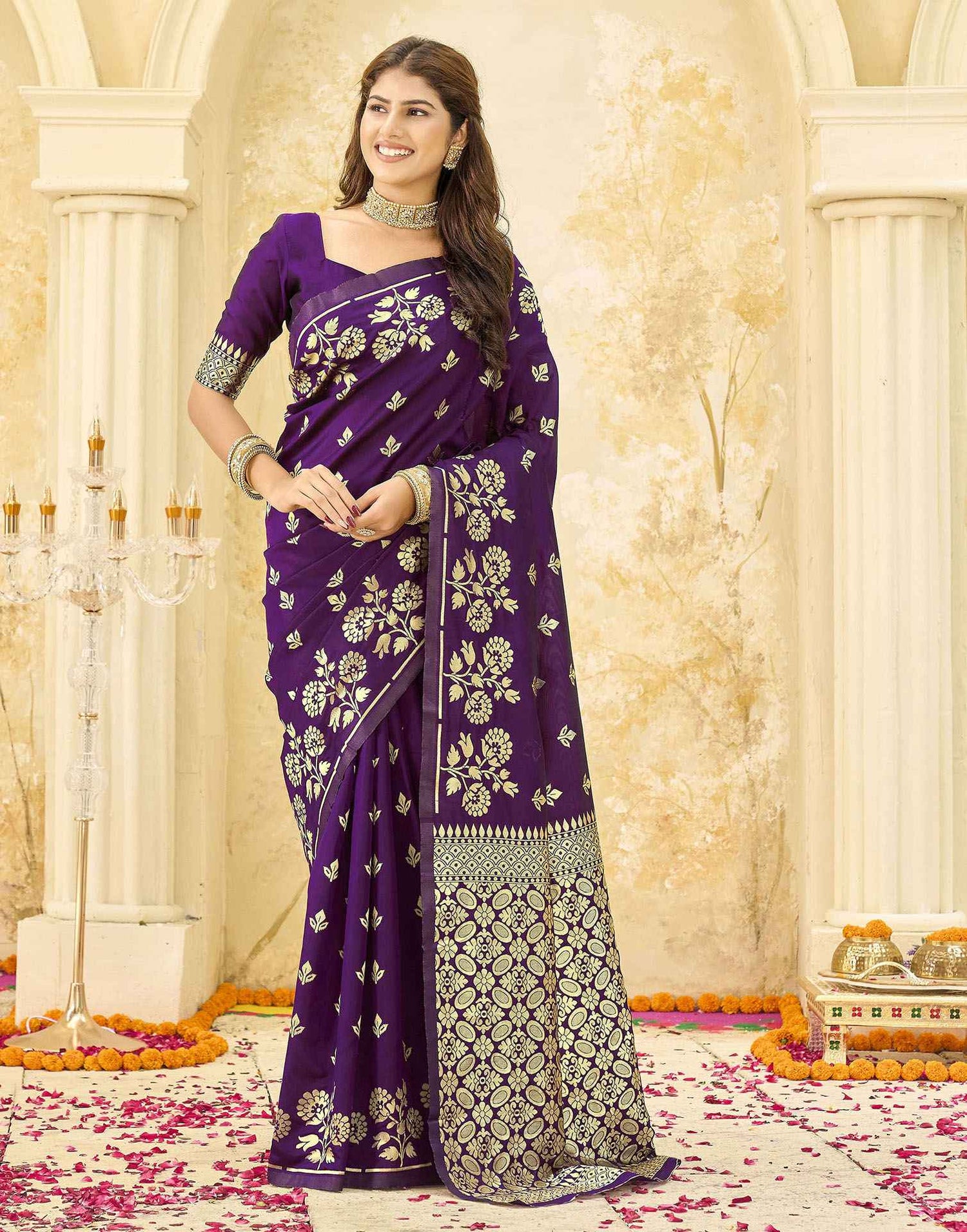 Dark Purple Silk Woven Saree