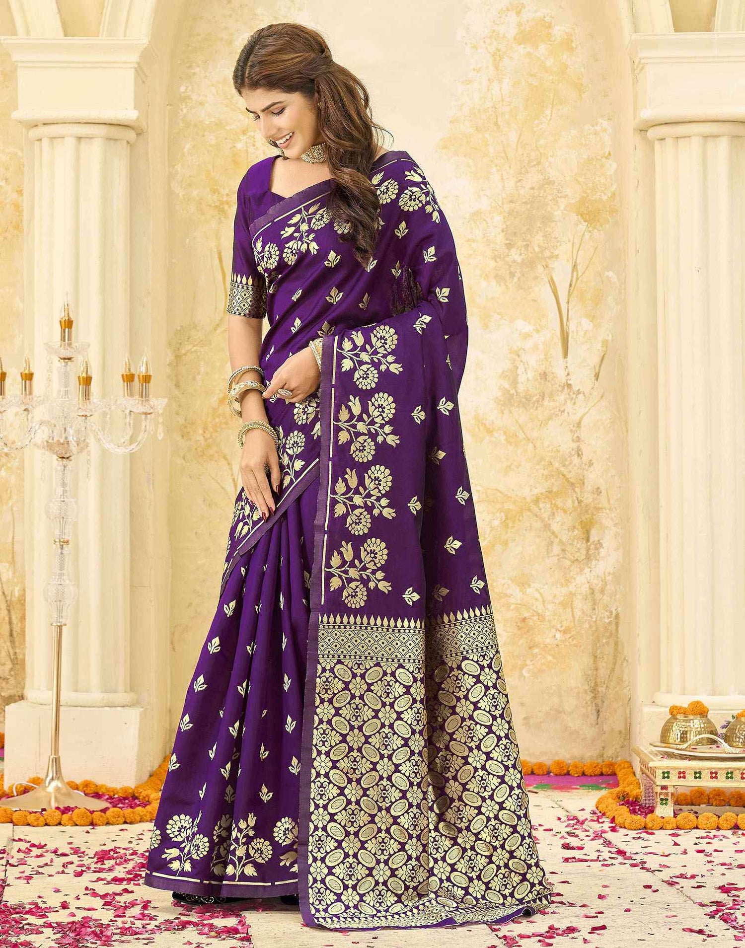 Dark Purple Silk Woven Saree