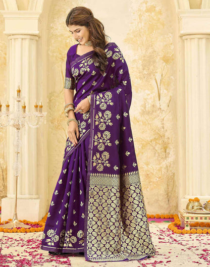Dark Purple Silk Woven Saree