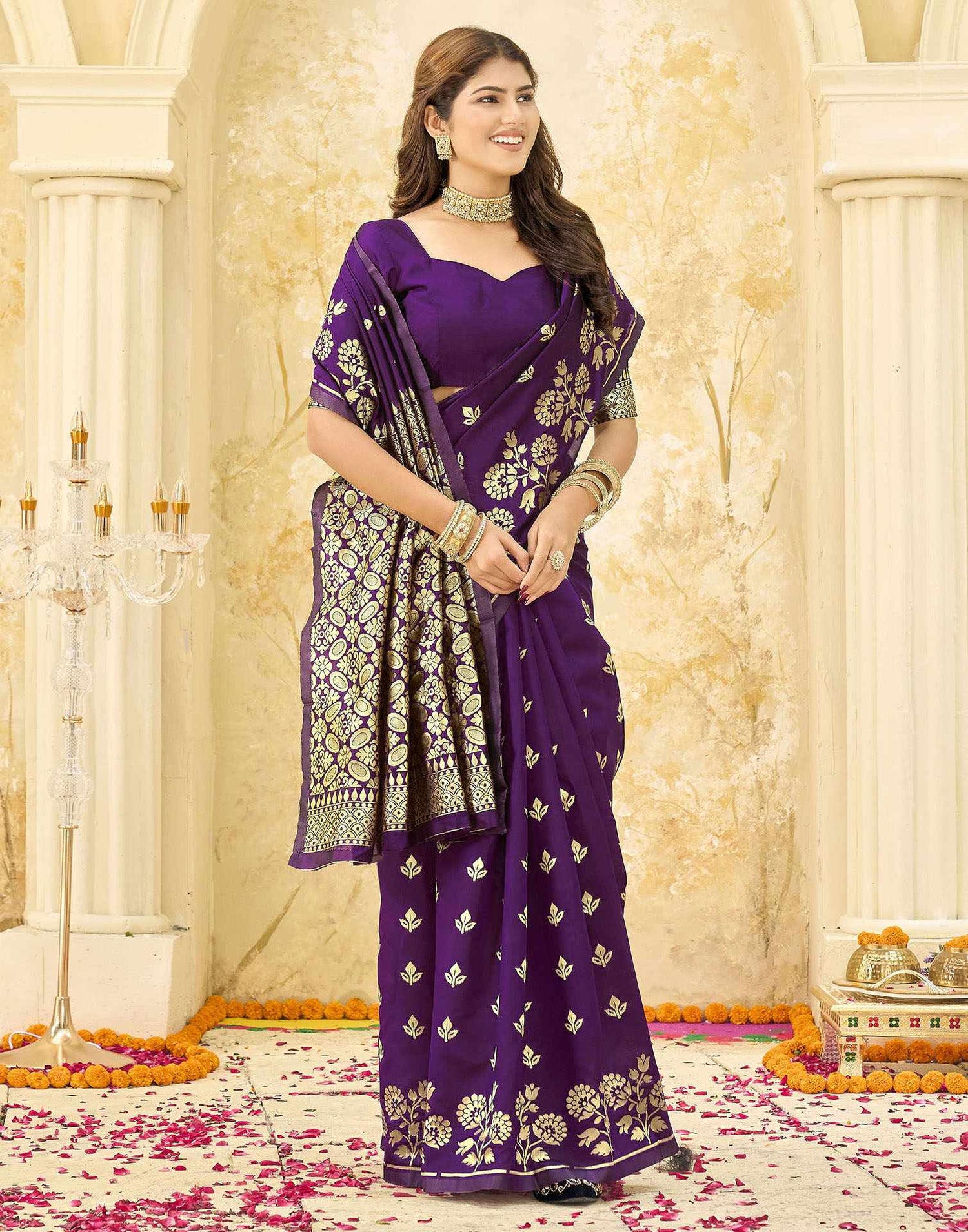 Dark Purple Silk Woven Saree
