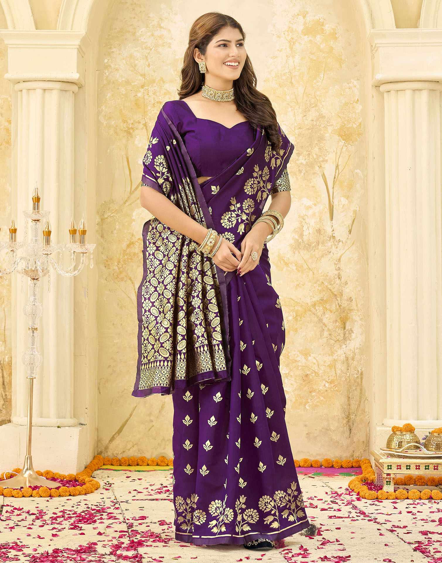 Dark Purple Silk Woven Saree