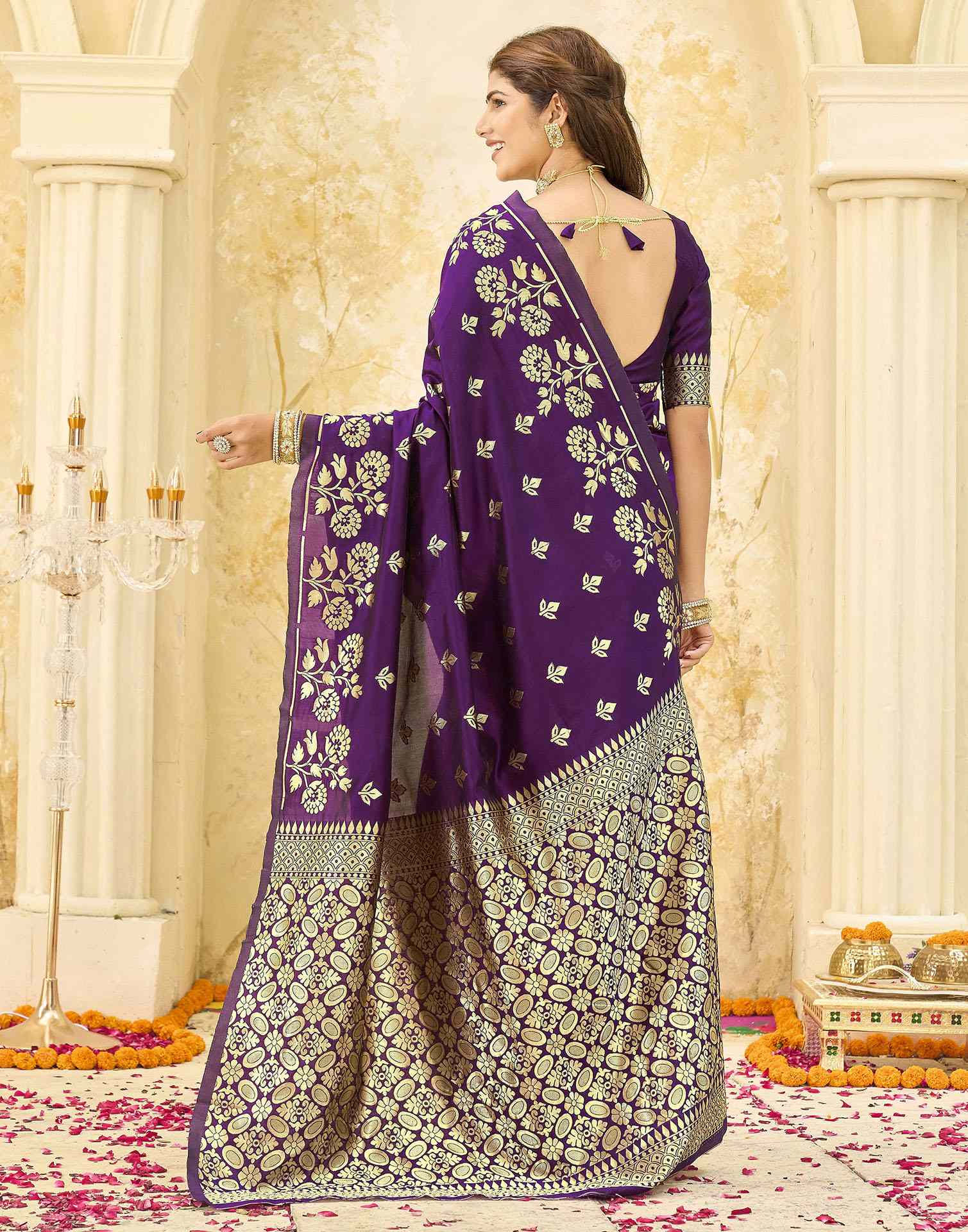 Dark Purple Silk Woven Saree