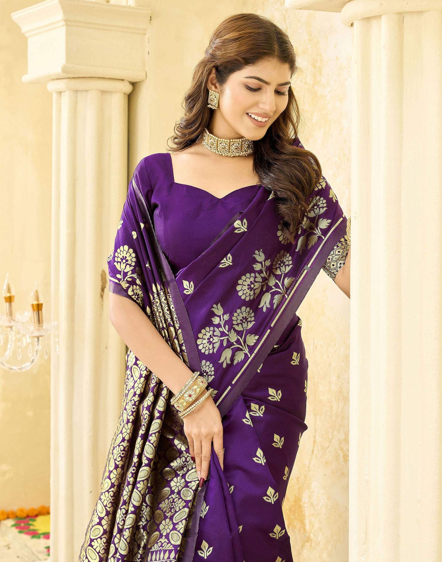 Dark Purple Silk Woven Saree