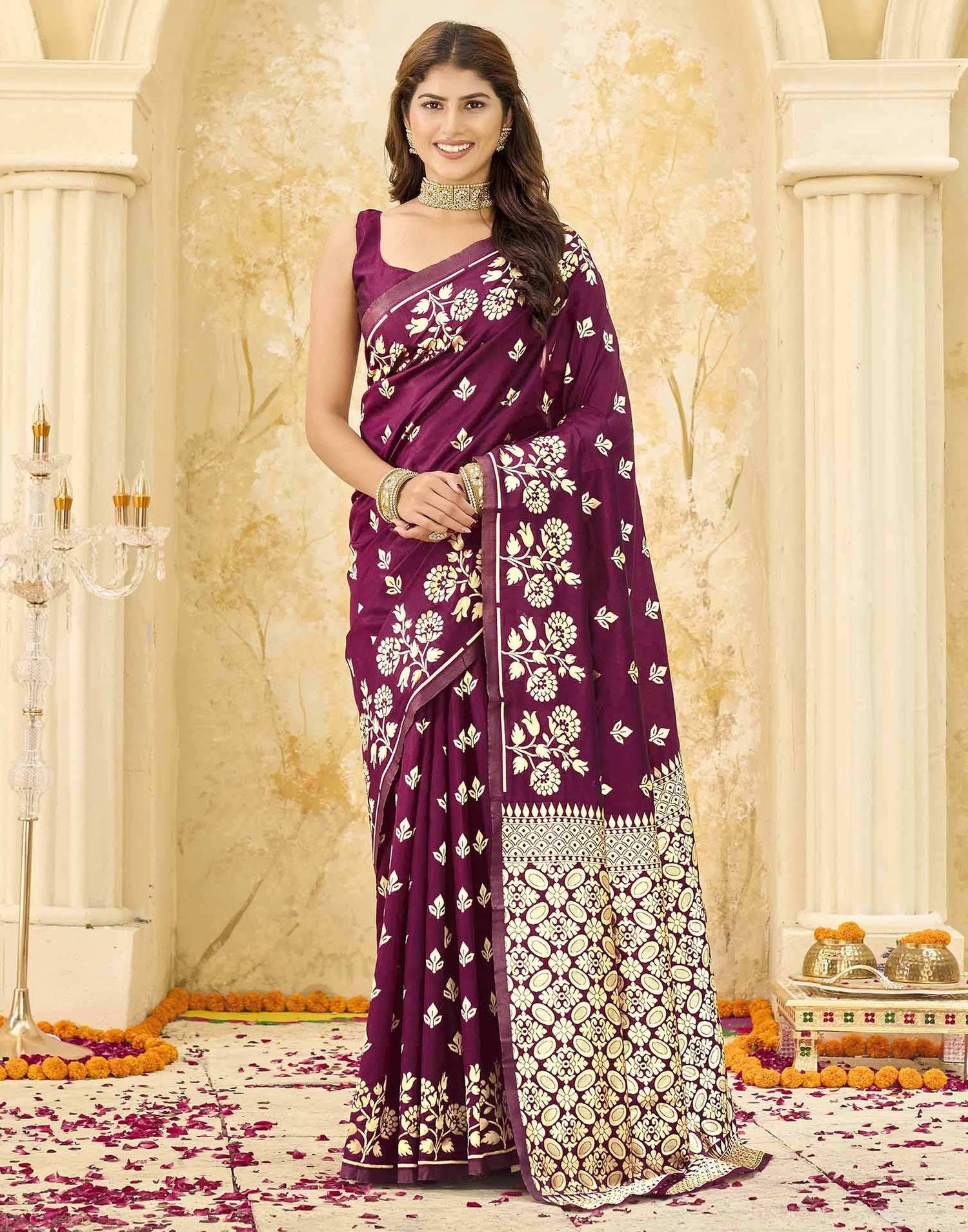 Maroon Silk Woven Saree