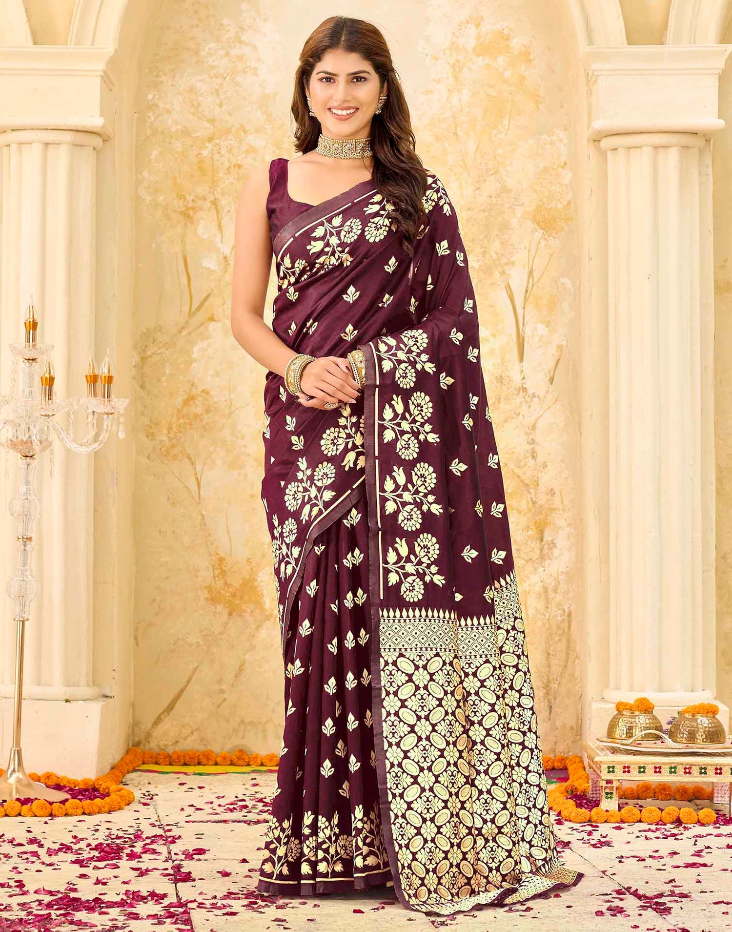 Maroon Silk Woven Saree