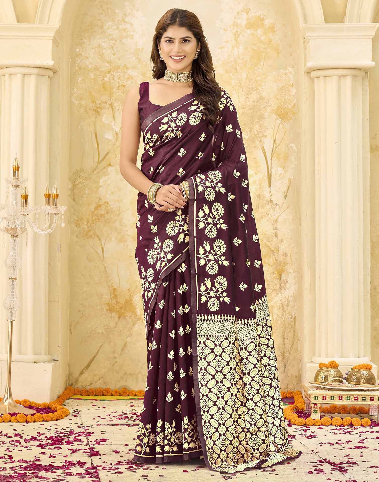 Maroon Silk Woven Saree
