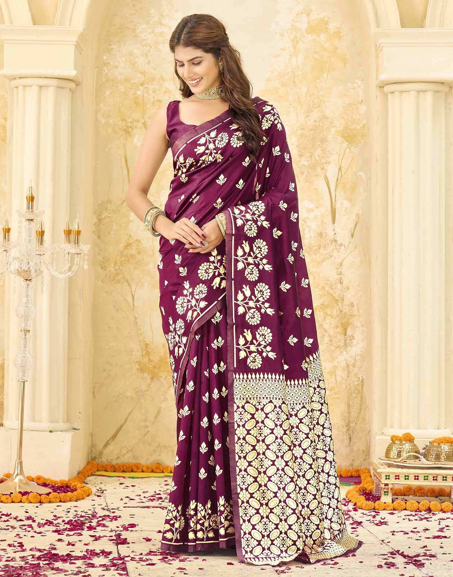 Maroon Silk Woven Saree