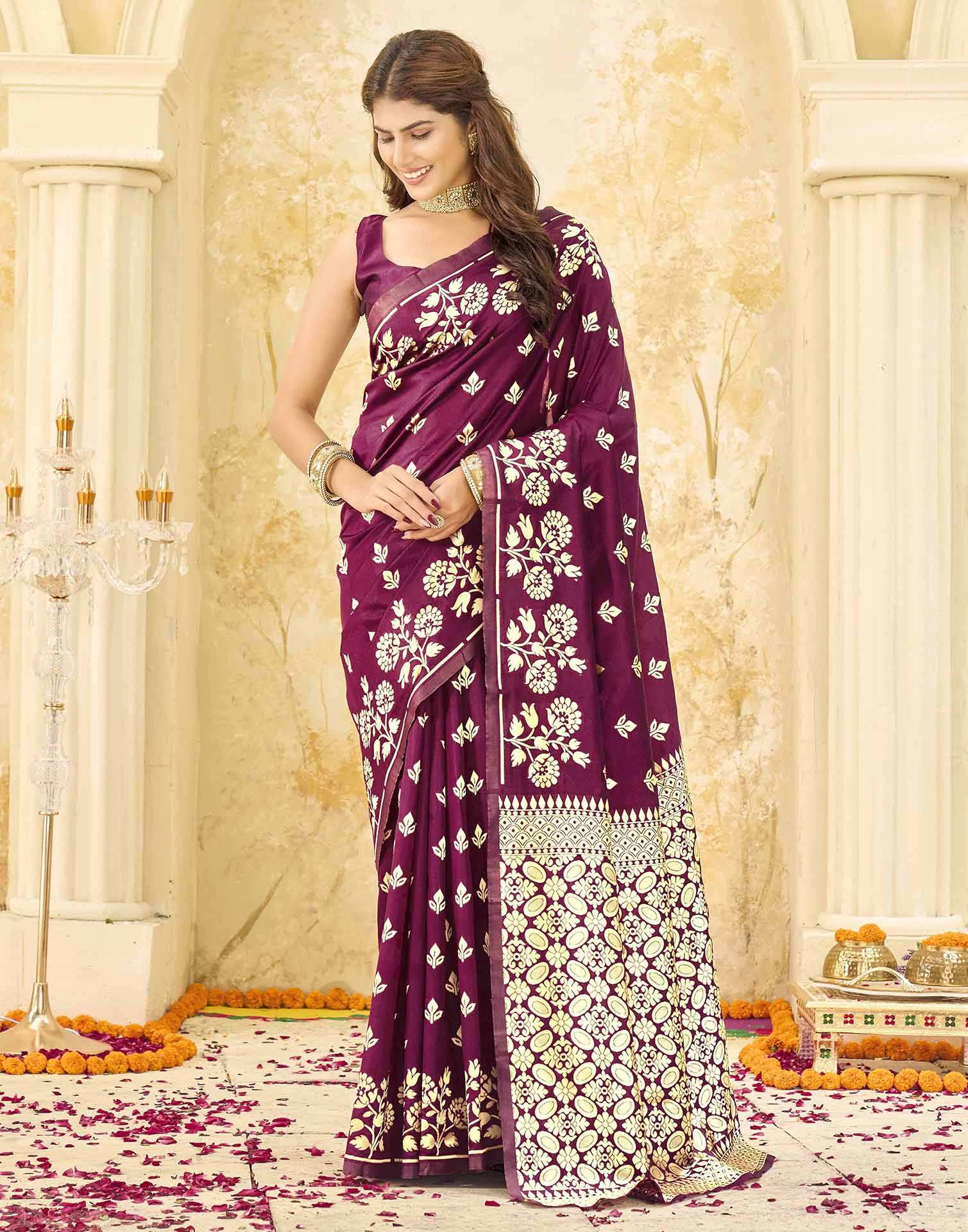 Maroon Silk Woven Saree