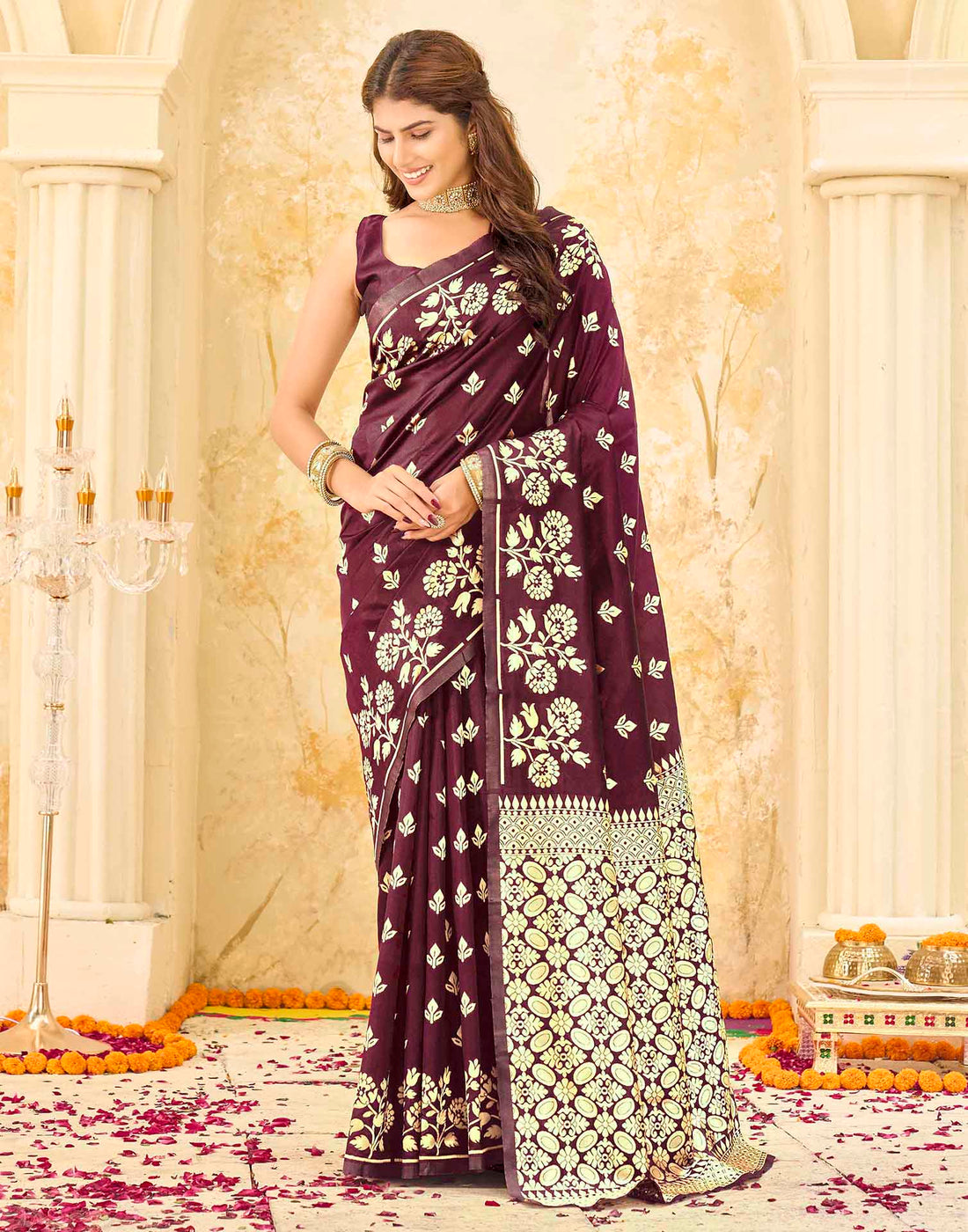 Maroon Silk Woven Saree