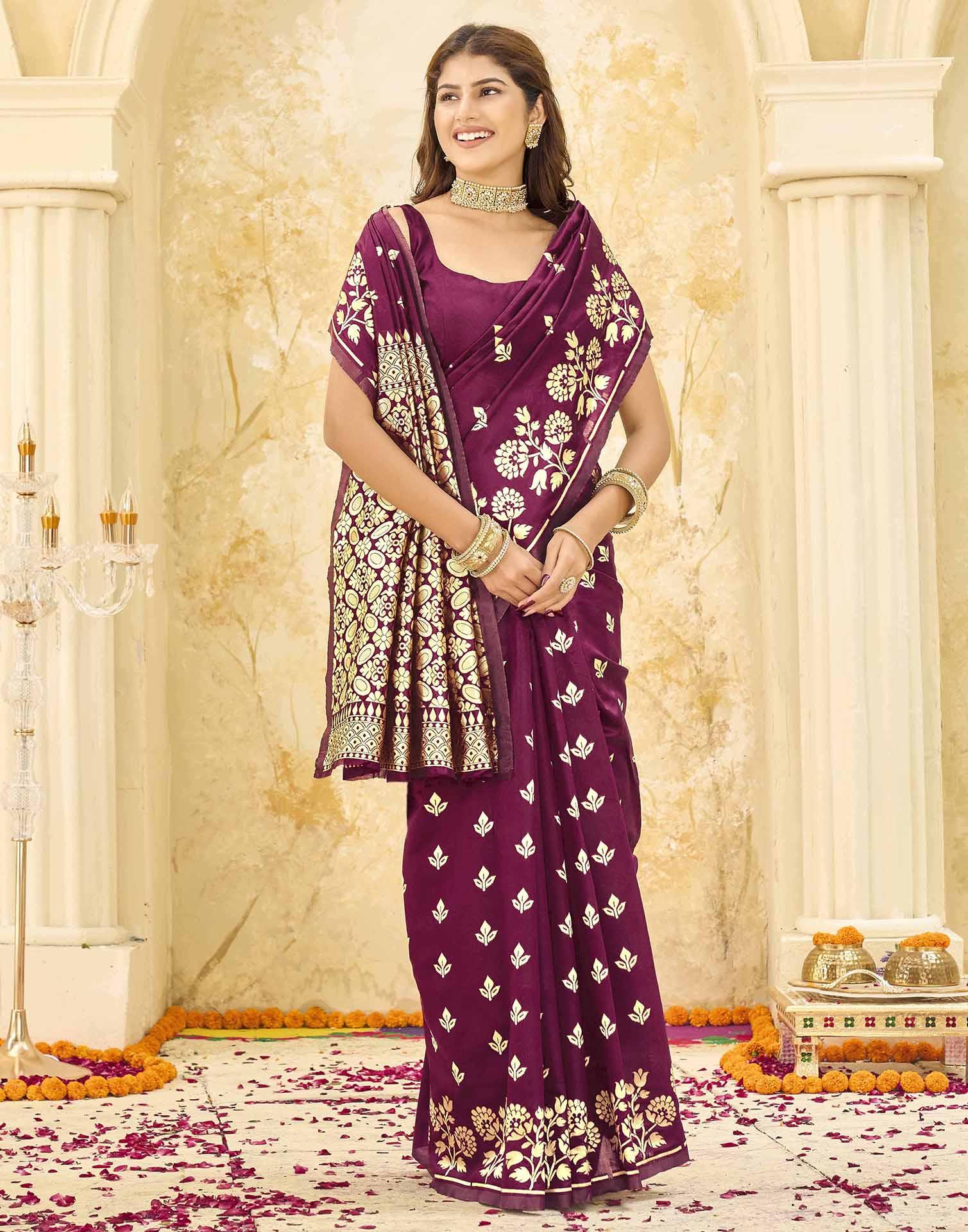 Maroon Silk Woven Saree