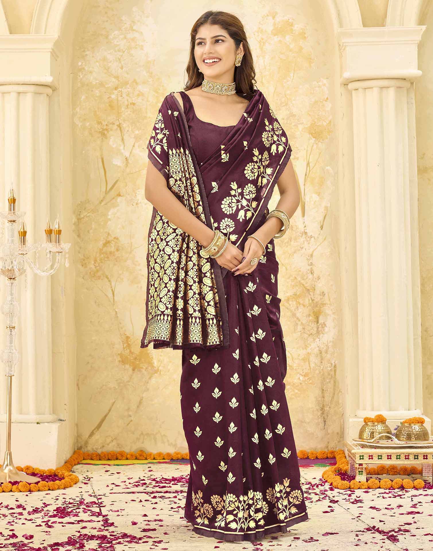 Maroon Silk Woven Saree