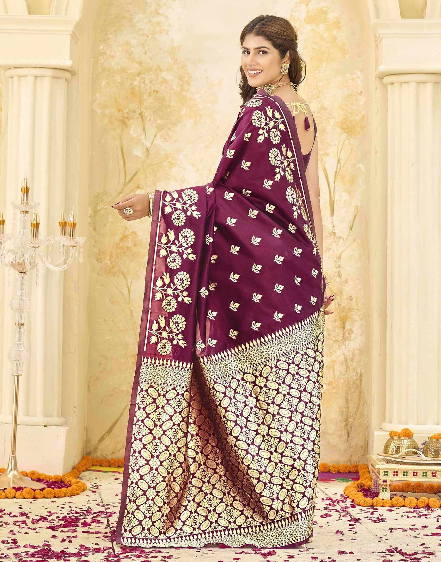 Maroon Silk Woven Saree