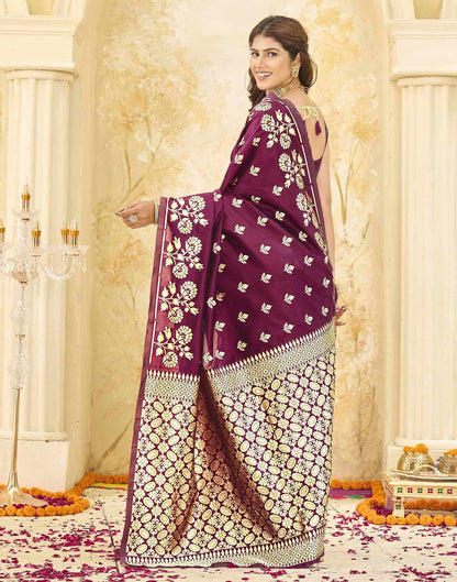 Maroon Silk Woven Saree