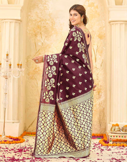 Maroon Silk Woven Saree